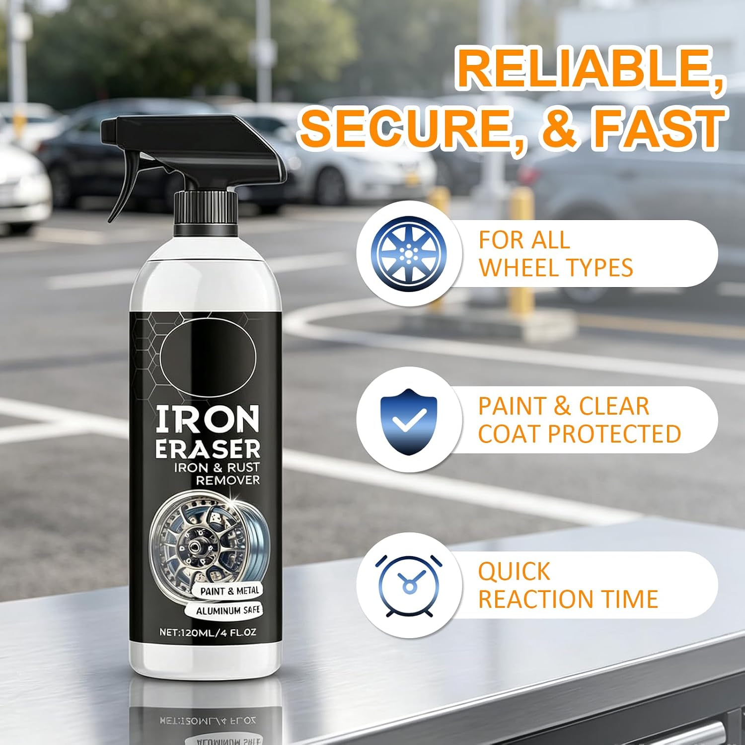 Iron Eraser Rust Remover Spray, 2026 New Professional Automotive Surface Metal Cleaner for Car Wheels and Paint, Fast Acting Rust and Brake Dust Remover (3 pcs, 4 Fl Oz)