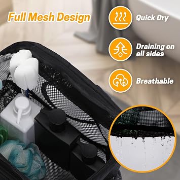 GNEGNI Mesh Duş Caddy Çantası Yurt Temelleri, Büyük Taşınabilir Duş Çantası, Hızlı Kuruyan Banyo Kolej Yurdu Seyahat Spor Salonu Kamp RV Essentials için Tuvalet Çantası