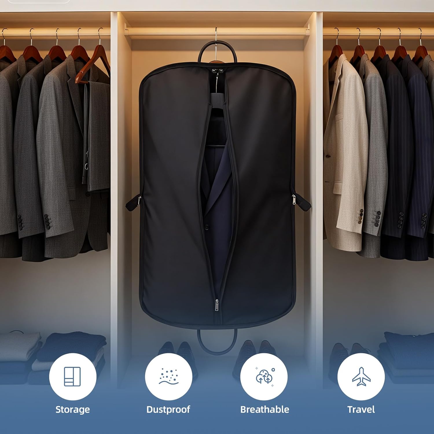 Travel Garment Bag Waterproof Foldable Carry On - Hanging Suit Bag with Luggage Trolley Sleeve for Business Trips For Men And Women