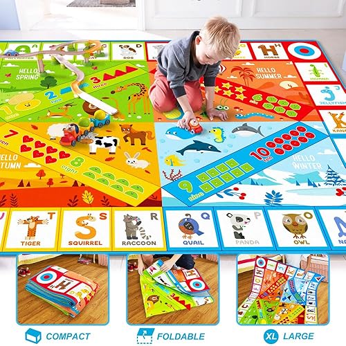 Miniatura 7 de Tapetes de juego para bebés para el suelo, 78.7 x 61.8 pulgadas, antideslizantes, para el tiempo de barriga, tapete educativo ABC con formas del