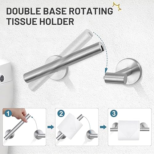 Miniatura 4 de TURS Juego de 5 piezas de accesorios de baño de acero cepillado, juego de toallas de baño de acero inoxidable SUS304, kit de accesorios de baño de