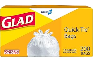 Glad CloroxPro Quick-Tie Tall Kitchen Trash Bags, ForceFlex, 13 Gallon, 200 Count, Package May Vary