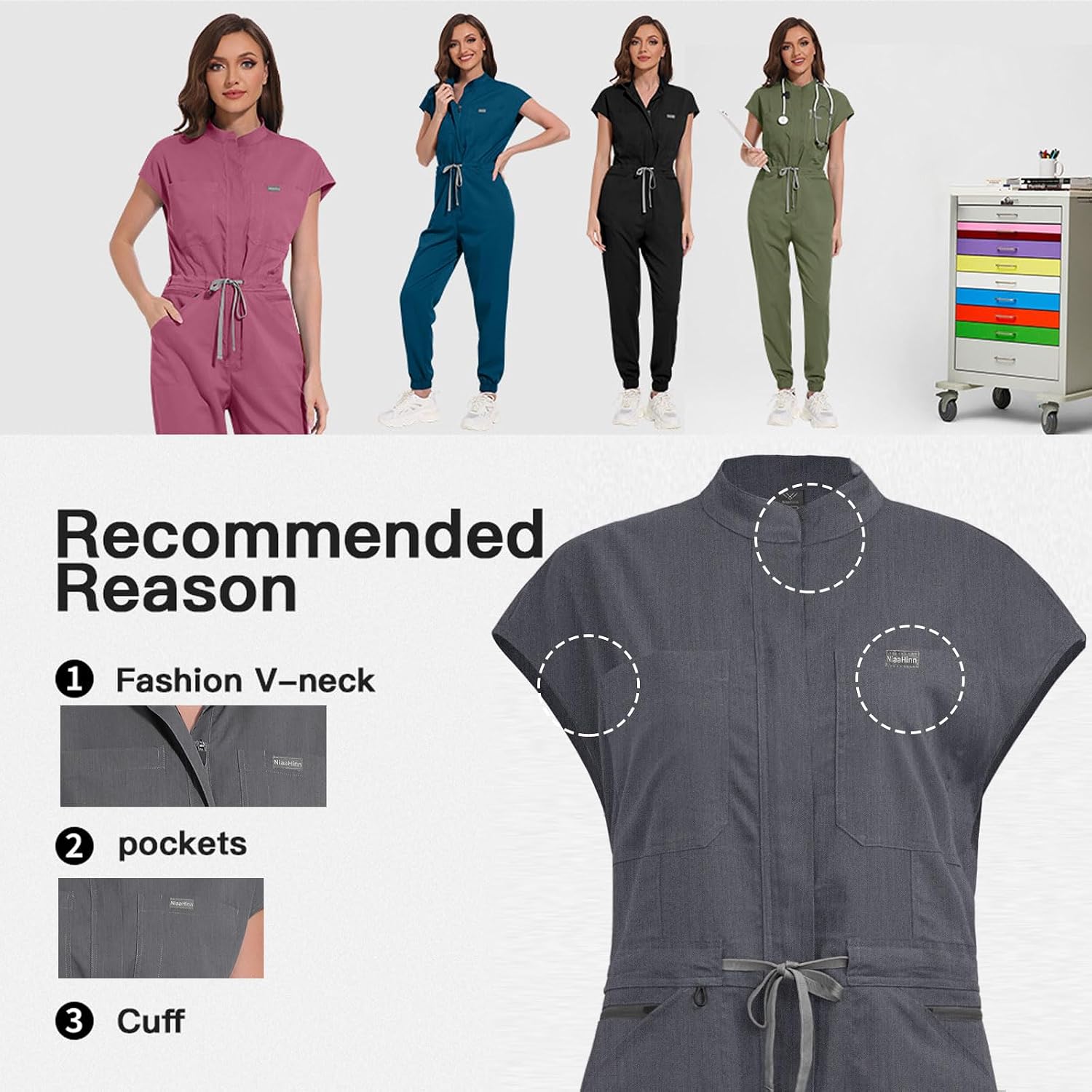 Women's Scrubs Jumpsuit - Soft Stretch Medical Scrub Set with Pockets, Comfortable Nurse & Doctor Workwear