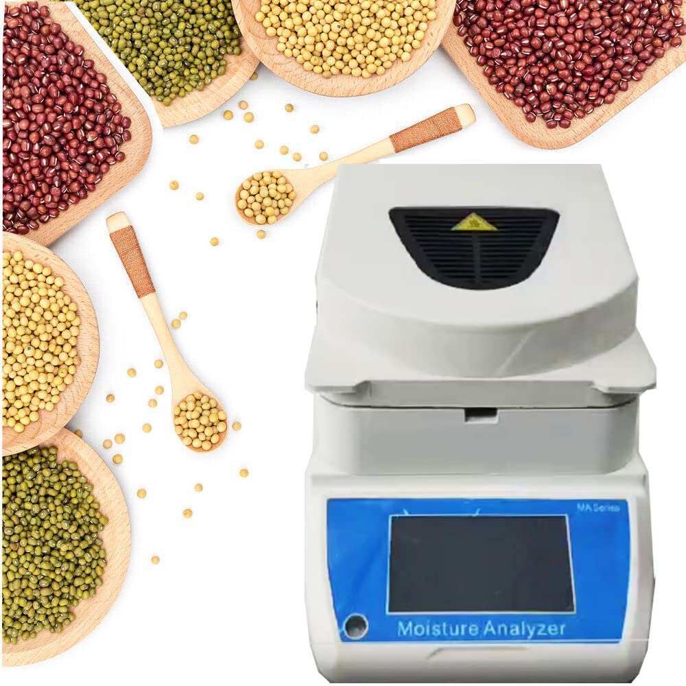 Halogen Moisture Meter Tester Digital Halogen Moisture Analyzer Balances Meter with Capacity 50g Resolution 1mg 5inch Touch Screen for Agriculture Plastic Food Grain Chemical