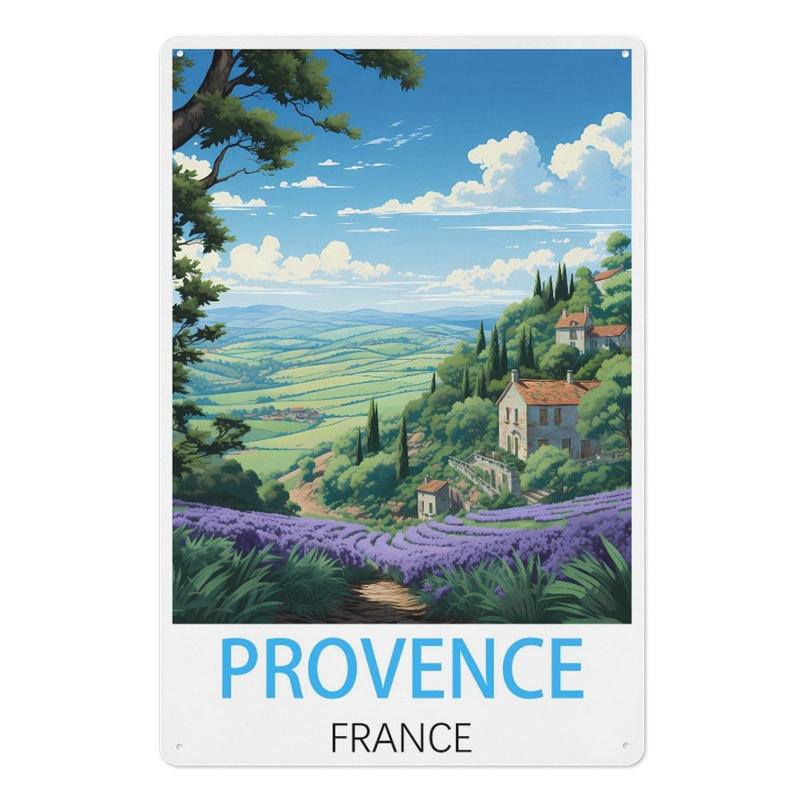 Provence France Retro Design Tin Paintings Vintage Tin Sign 08x12inch(20x30cm) Wall Art for Home Office Bedroom Living Room Cafes Wall Decor