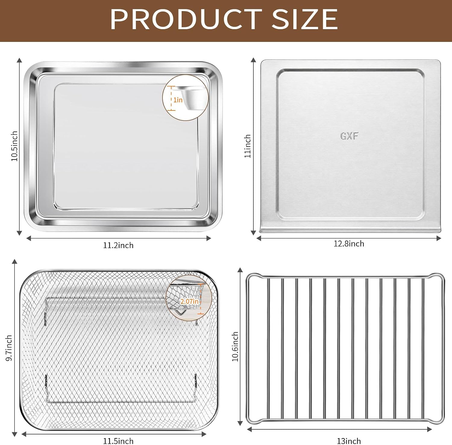 4 IN 1 Set Baking Pan Basket Crumb Tray Cooling Rack for Nuwave Bravo Pro 21 Qt Smart Air Fryer Convection Toaster Oven, Air Fryer Grill Pan Plate Crisper Plate Accessories Replacement Parts image 2