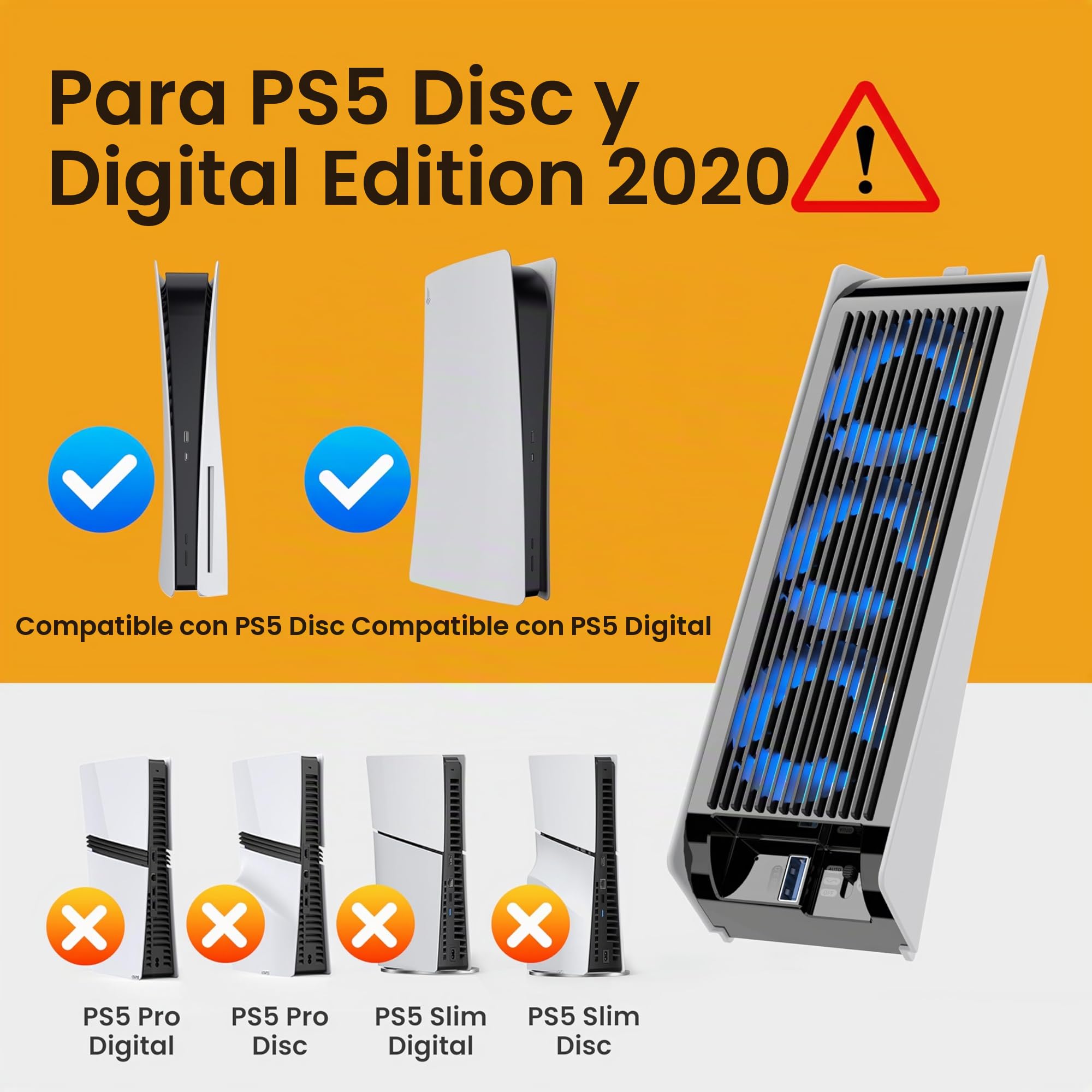 KIWIHOME Ventilador de refrigeración para accesorios PS5, ventilador silencioso actualizado con 3 ventiladores y USB externo para PS5 Digital/Ultra HD Consola, No para PS5 Slim (Blanco)