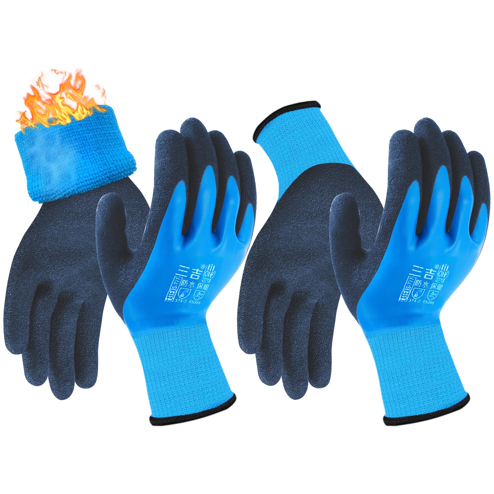 flintronic Winter Work Gloves, Thermal Fleece Liner, 2 Pairs Ultra-Grip Work Gloves Non-Slip Latex Coated Versatile for Cold Weather Gardening, Car Washing, Fishing, Cleaning, Outdoor Tasks, Blue