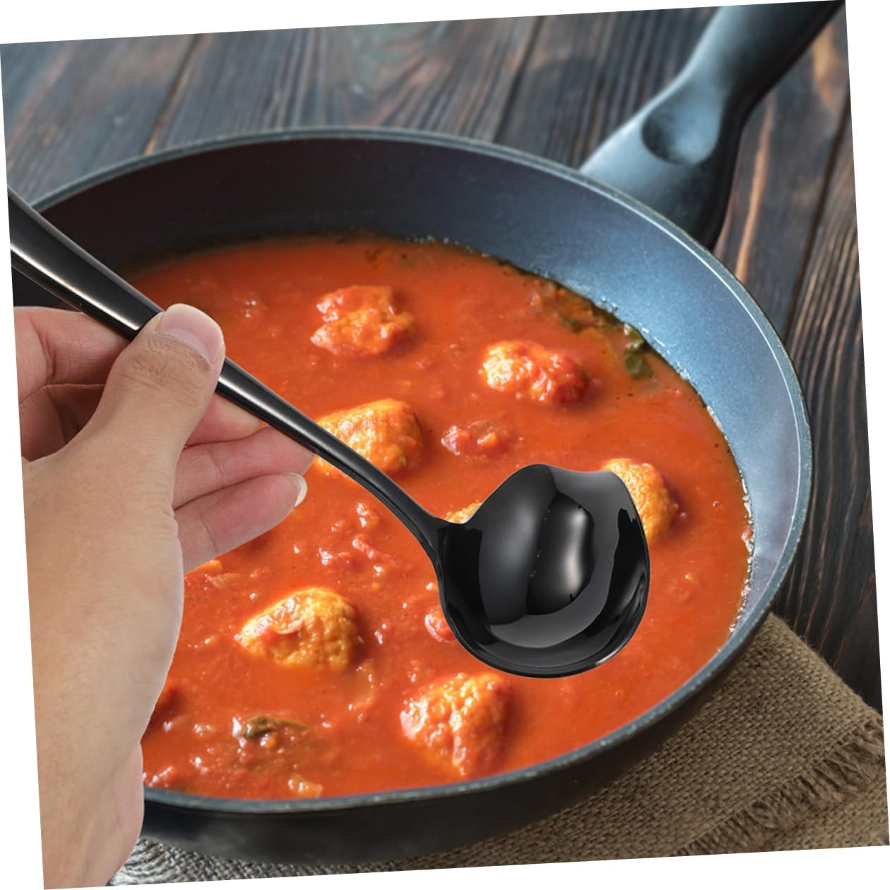 Sauce Ladle Long Handle Black Stainless Steel with Pouring Spout