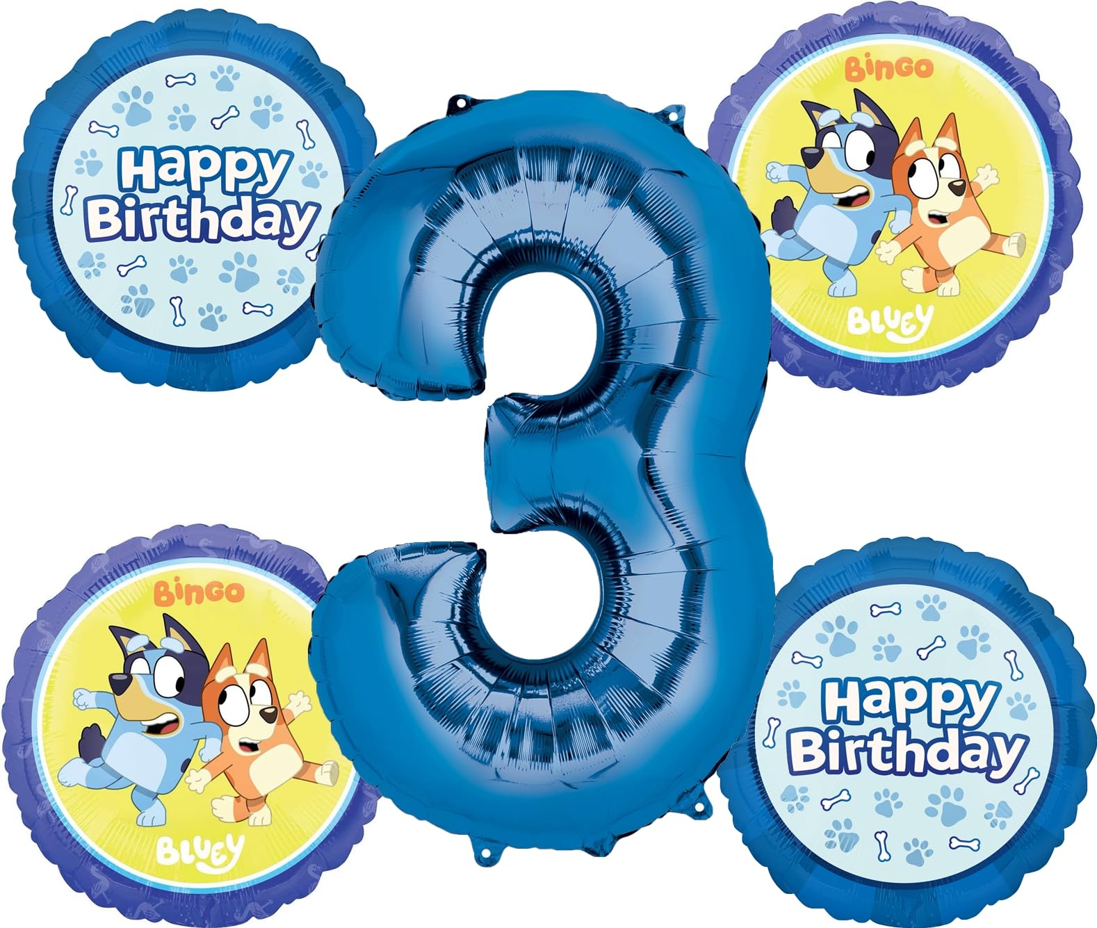 Anagram Bluey 3rd Birthday Party Supplies 5pc Foil Balloon Bouquet