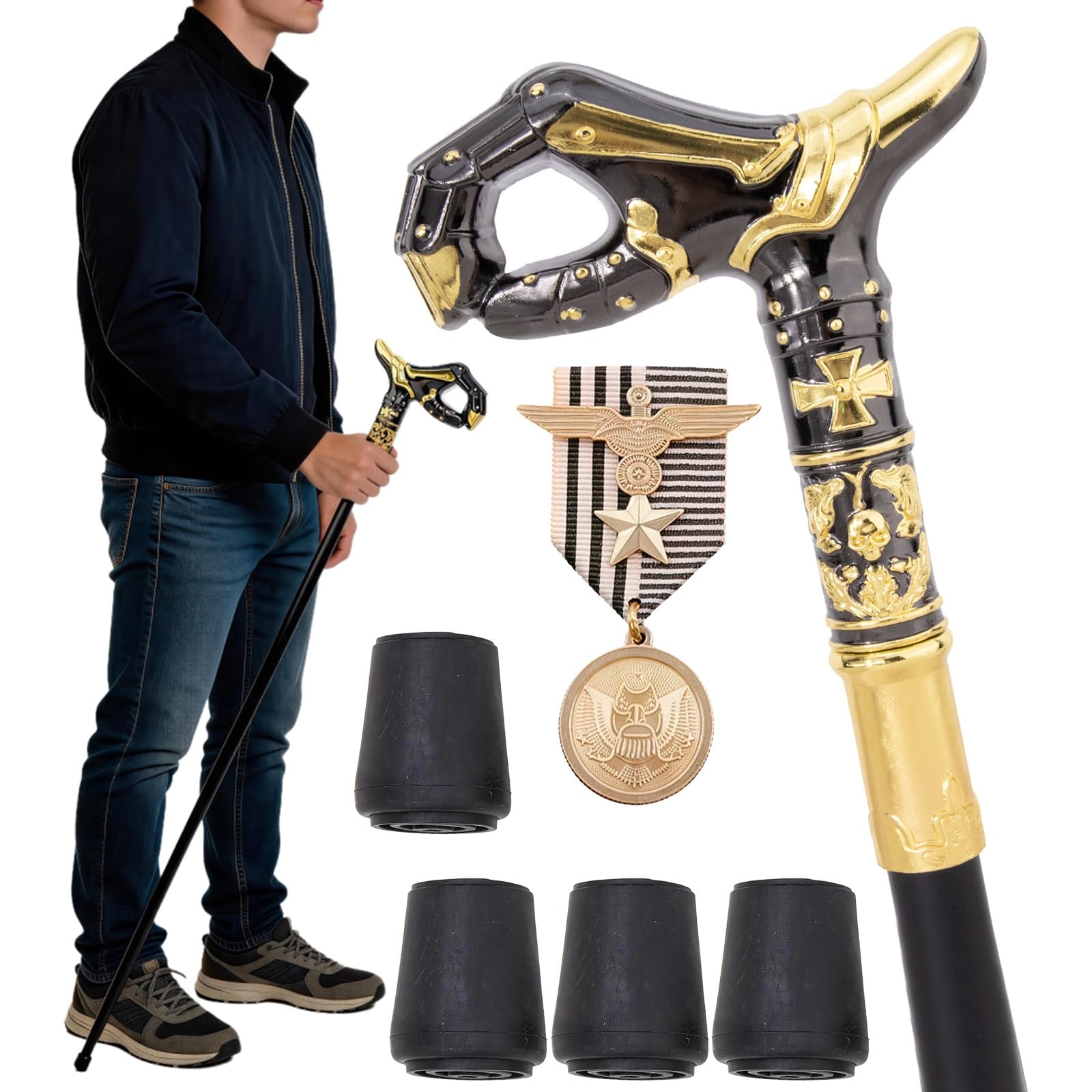 Gehstock Aus Aluminiumlegierung, Massiv, im Vintage-Design, im Viktorianischen Stil, Schlicht, im Antik-Look, Zusammenklappbar, 36,8 Zoll, Mit Metallgriff, für Damen und Herren