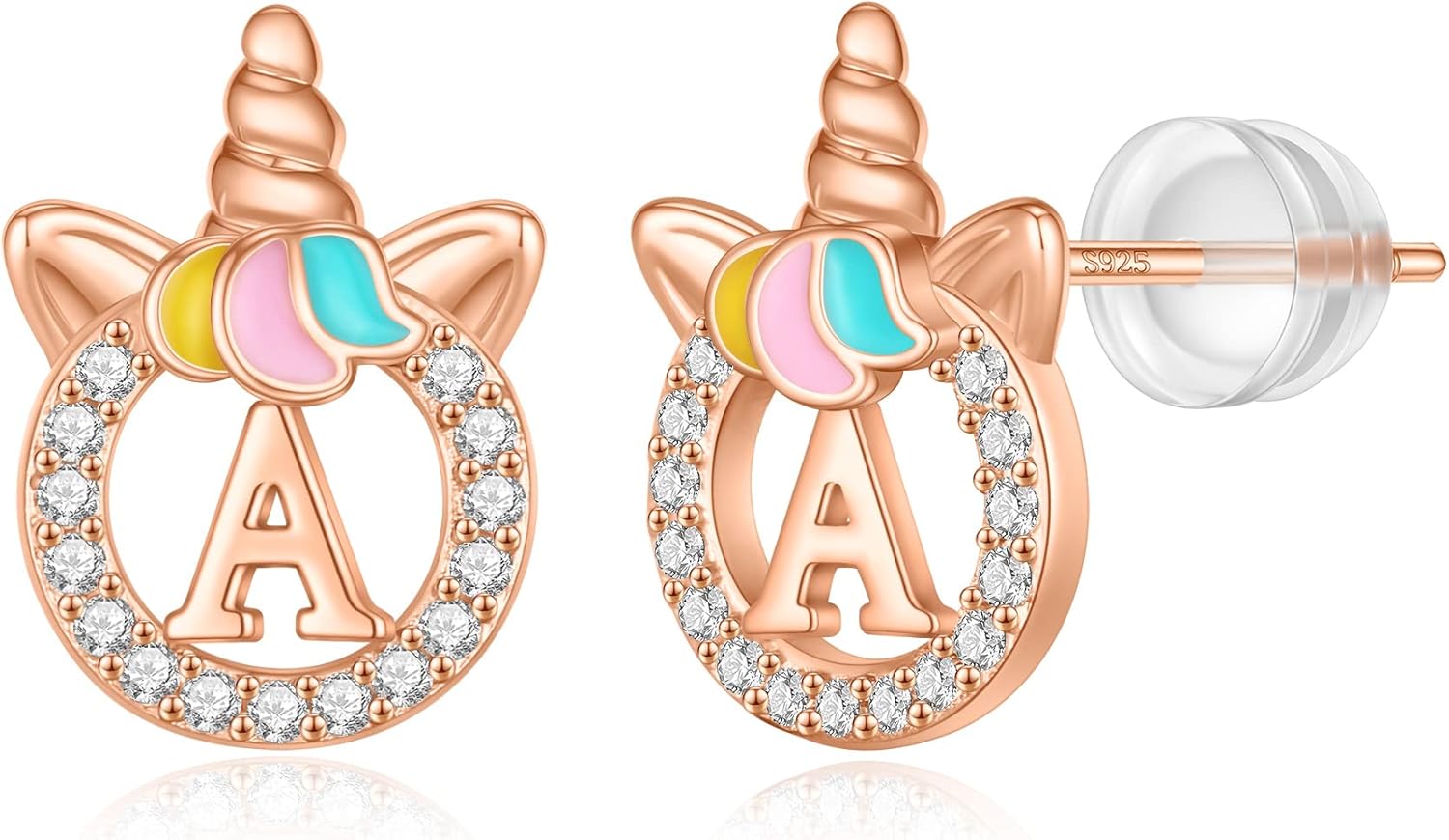 Unicorn Earrings for Girls Kids, Sterling Silver Post Earrings Unicorn Earrings for Girls Hypoallergenic Initial Earrings for Girls Kids Toddler Little Girls Gifts Christmas Gifts for Teen Girls