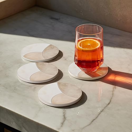 Miniatura 4 de VEYRO Juego de 4 posavasos para bebidas  Posavasos de cerámica absorbente con respaldo de corcho para mesa de café y escritorio, moderno juego de