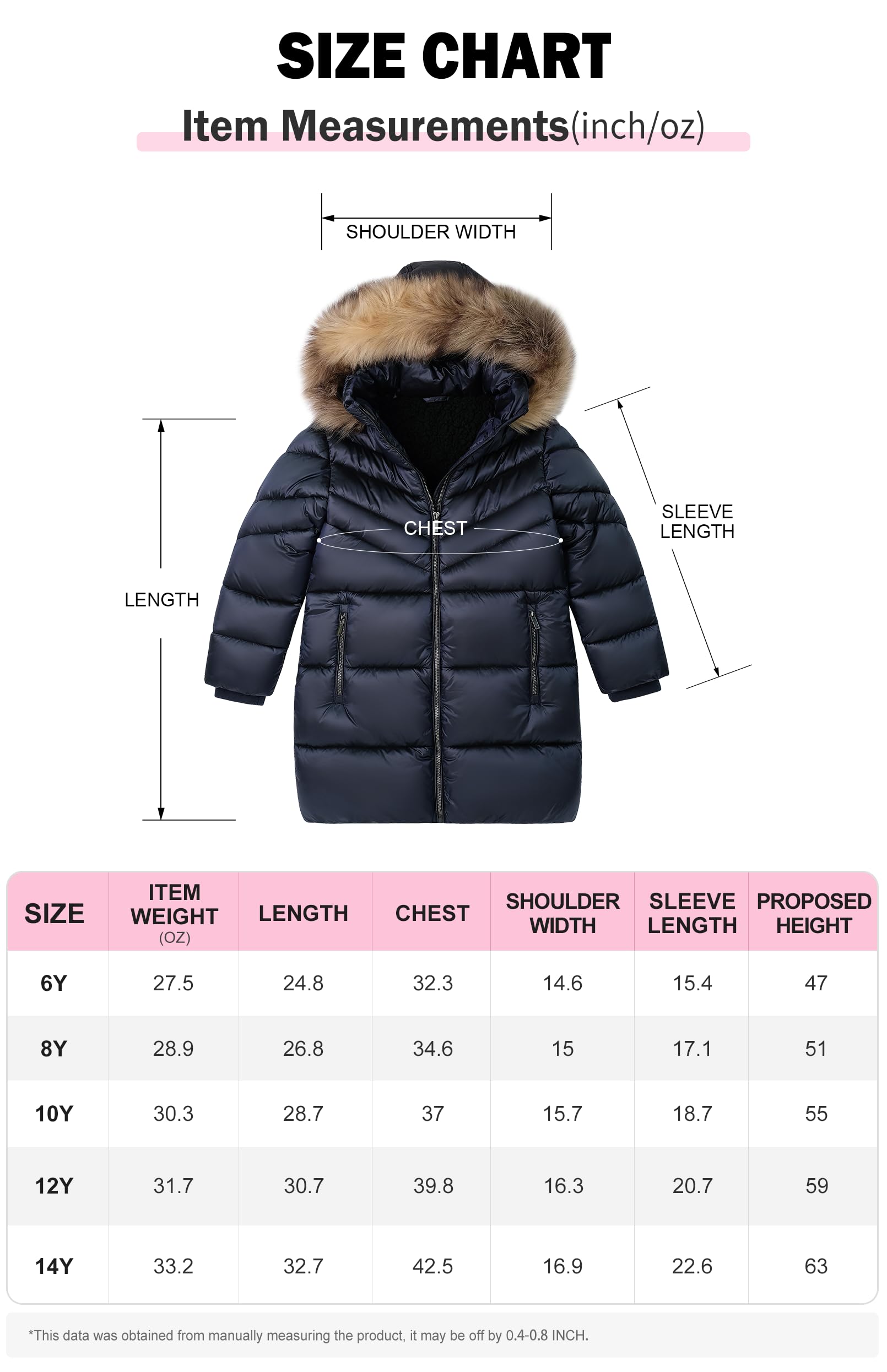 SOLOCOTE Abrigo de invierno acolchado para niñas con capucha de piel sintética, forrado de sherpa, parka resistente al agua y de gran peso
