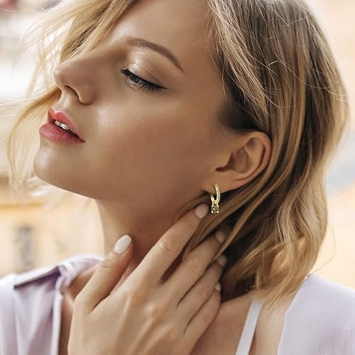 Miniatura 2 de Aretes de aro de oro para mujer, mes de nacimiento, aretes únicos chapados en oro para mujer con piedra de nacimiento, elegantes y coloridos aretes