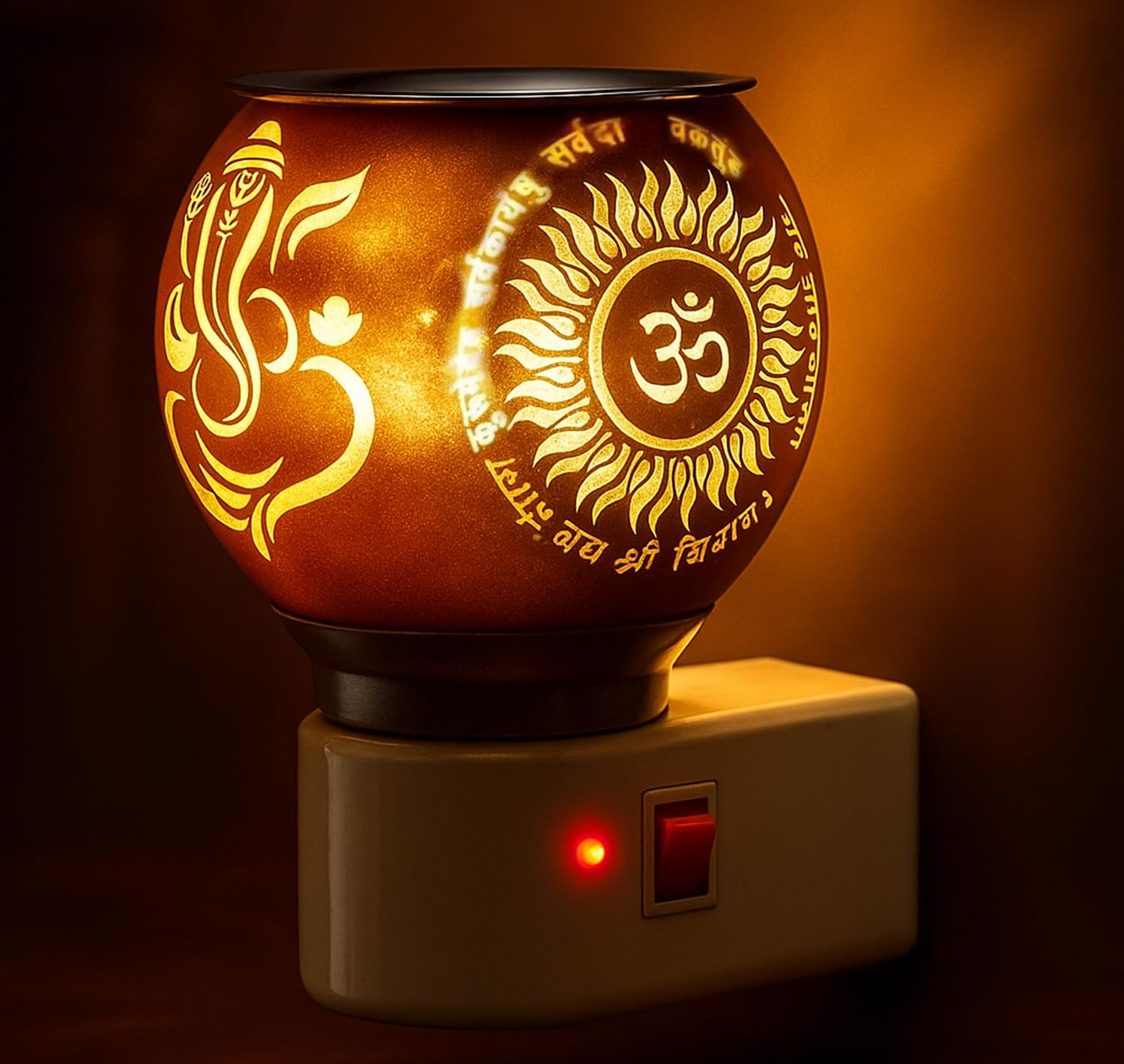 PANCA Glass Kapoor Dani, Electric Camphor Diffuser Ganesh Ji Om Electic Camphor Burne, |Multipurpose Incense Aroma Dhoop Dani|Camphor Burner Diffuser|Electrical Night Lamp for Office, Home