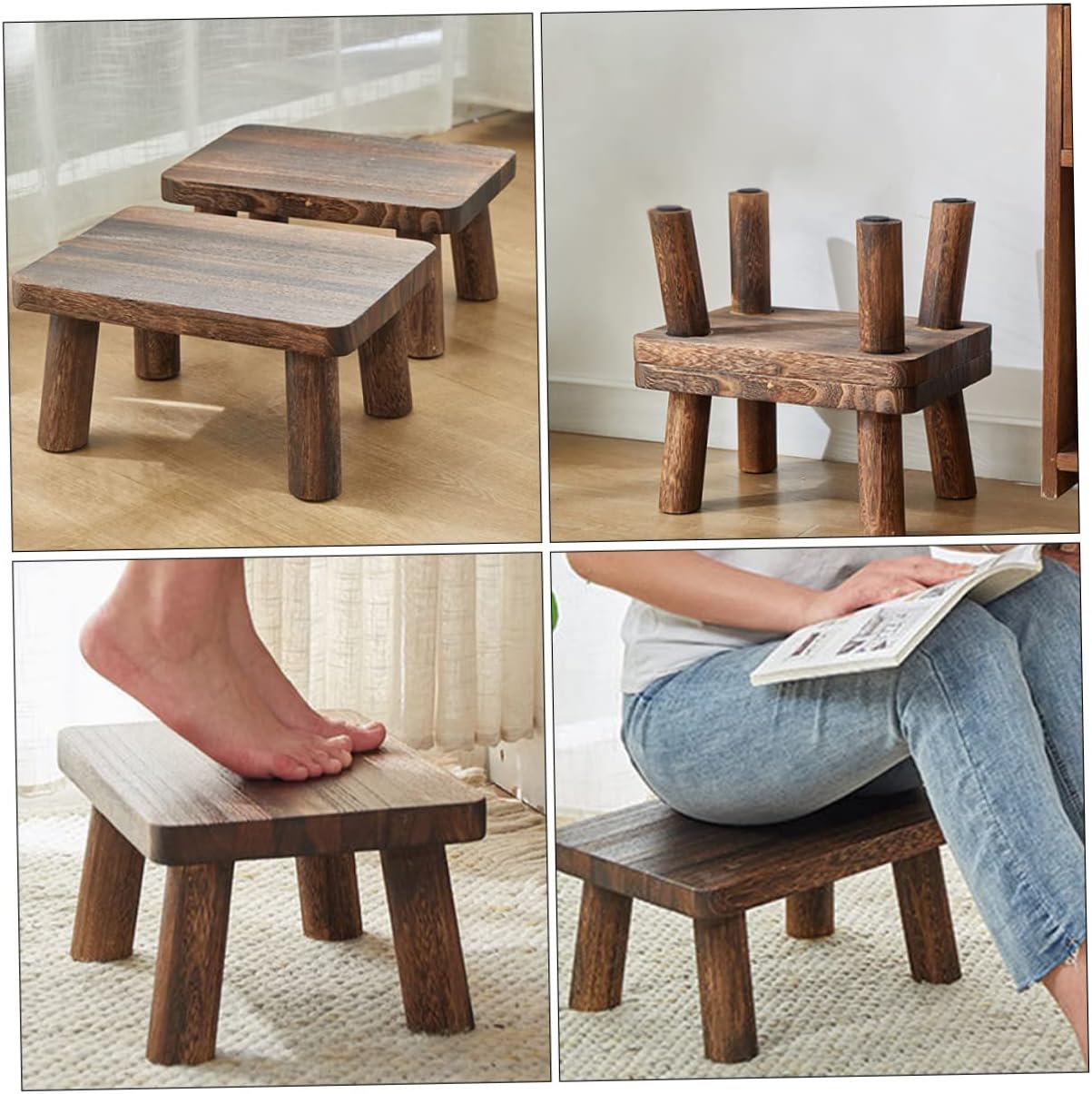 PRETYZOOM Wooden Step Stool Anti-Slip Design Small Foot Stool for Kitchen and Bathroom Solid Wood Construction for Adults and Boys and Girls Compact Storage Solution