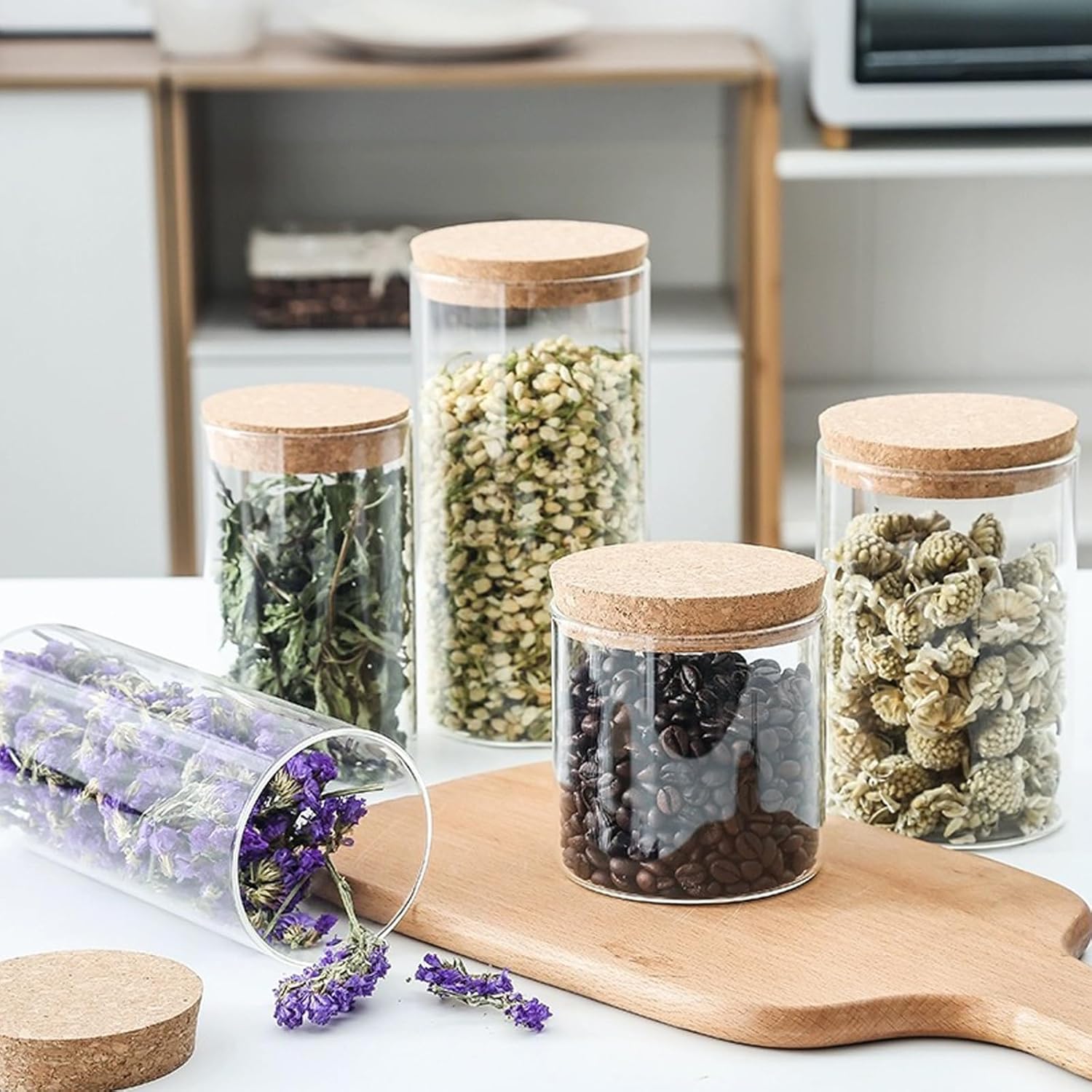 Airtight Glass Storage Containers with cork Lid, for Kitchen Pantry Organization and Storage jar��Ideal for Coffee Beans Snacks Flour Cereal Sugar Tea 16oz. (Circular 3.9 * 3.3in*2pcs) - Image 4