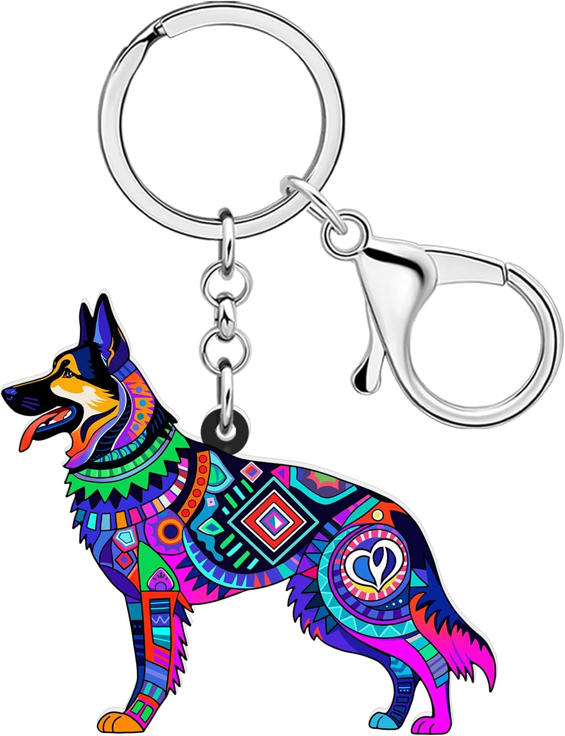 DUOWEI Boho German Shepherd Gifts Dog Keychain Accessories, Acrylic Animal Puppy Keychains Bag Charm Dog Mom Gifts for Women