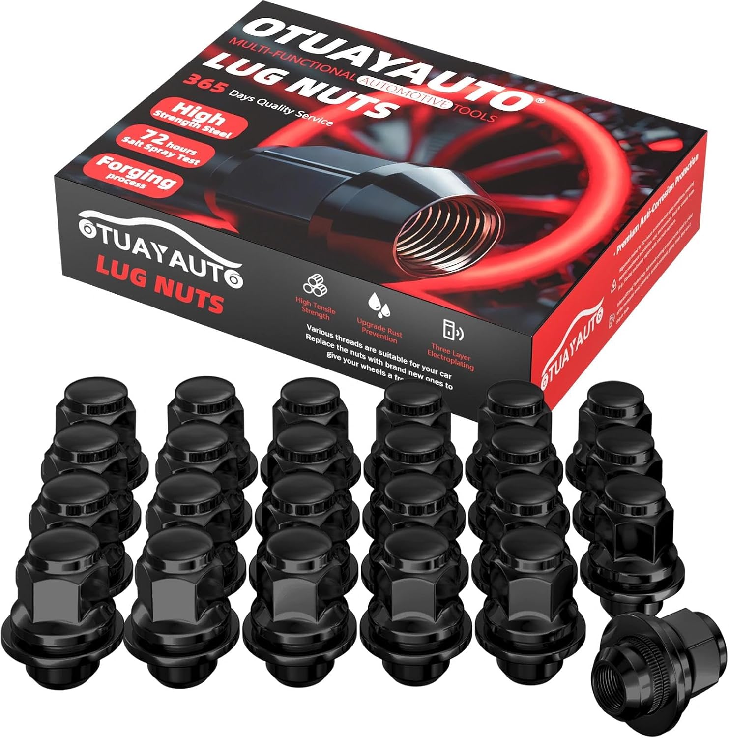 OTUAYAUTO M12x1.5 OEM Lug Nuts - Replacement for 1983-2024 Camry, 2016-2024 C-HR, 2003-2024 Corolla, 2001-2024 Highlander, 1994-2024 RAV4, 1998-2024 Sienna 20PCS Black OEM Factory Style Lug Nut