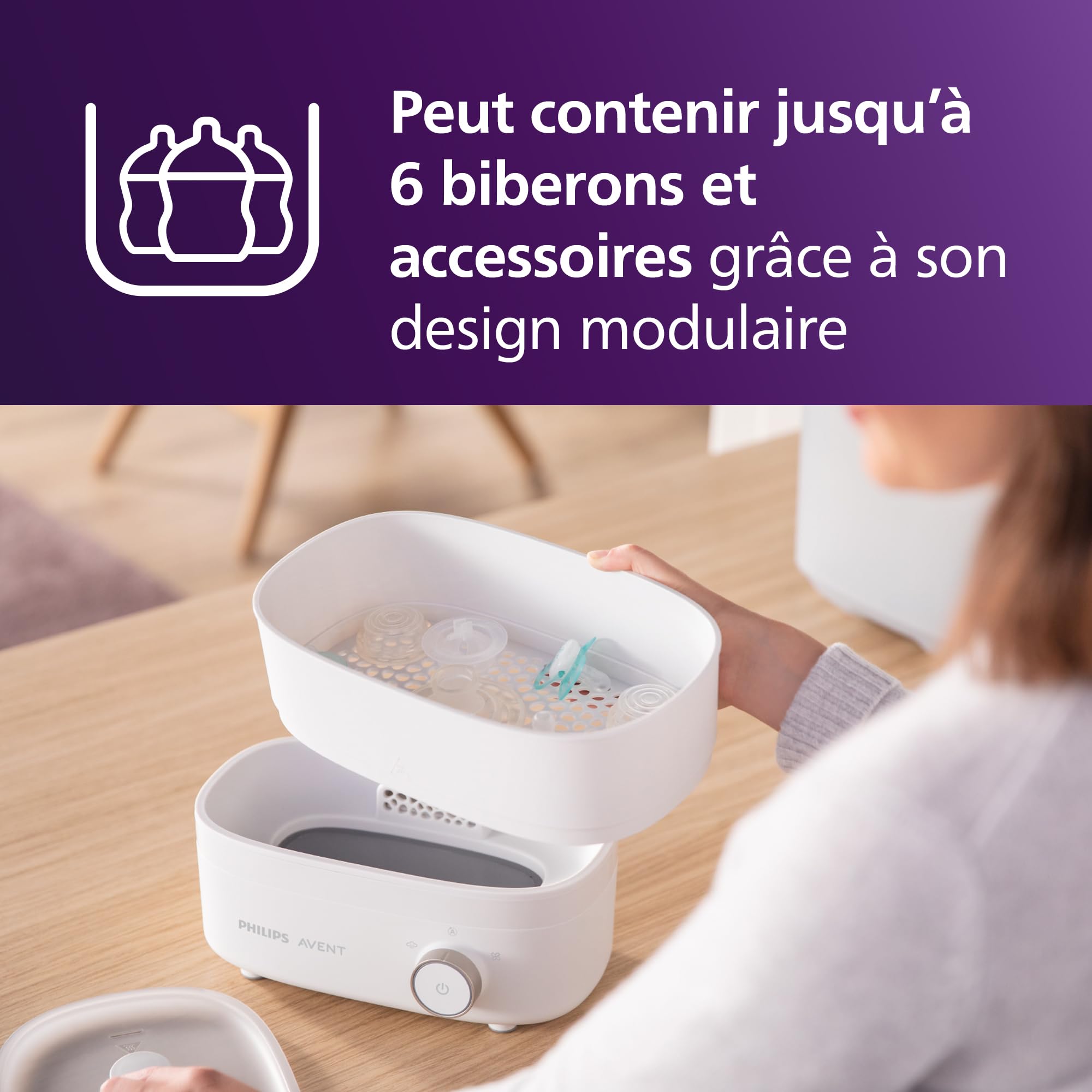 Philips Avent Premium stérilisateur et sèche-biberon, élimine 99,9% des bactéries, sans produits chimiques, capacité de 6 biberons/tétines/accessoires, modèle SCF293/00