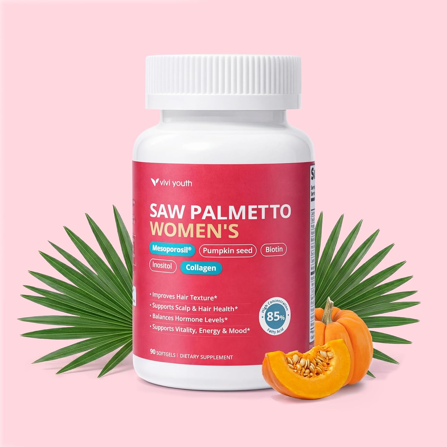Saw Palmetto for Women with Mesoporosil - Pumpkin Seed Oil - Inositol & Biotin - Powerful DHT Blocker to Support Hair, Skin, and Nail Health - 90 Count
