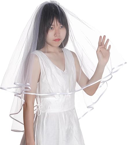 Miniatura 5 de Velo de novia corto de tul para mujer, borde de cinta con peine para boda, despedida de soltera, fiesta, accesorio de disfraz