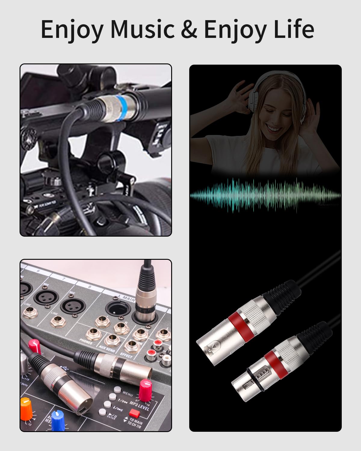 Xespis 6 Stück 5M XLR Kabel Premium Symmetrisches XLR Mikrofonkabel, Pin DMX Microphone Signal Cable Connection Cable Stecker auf Buchse DMX Mikrofonkabel für Studioaufnahmen und Live-Produktion