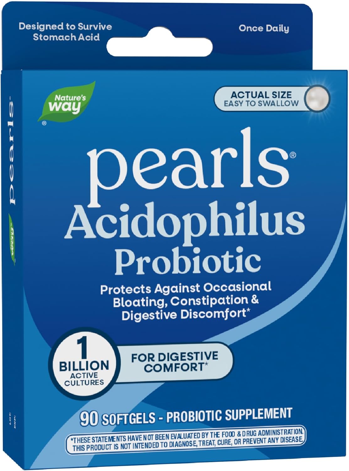 Nature’s Way Probiotic Pearls Acidophilus, Supports Digestive Balance & Gut Health, Reduce Occasional Constipation and Bloating*, 1 Billion Cultures, 90 Softgels