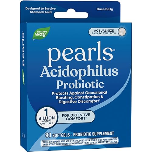 Nature's Way Probiotic Pearls Acidophilus, Supports Digestive Balance & Gut Health, Reduce Occasional Constipation and Bloating*, 1 Billion Cultures, 90 Softgels