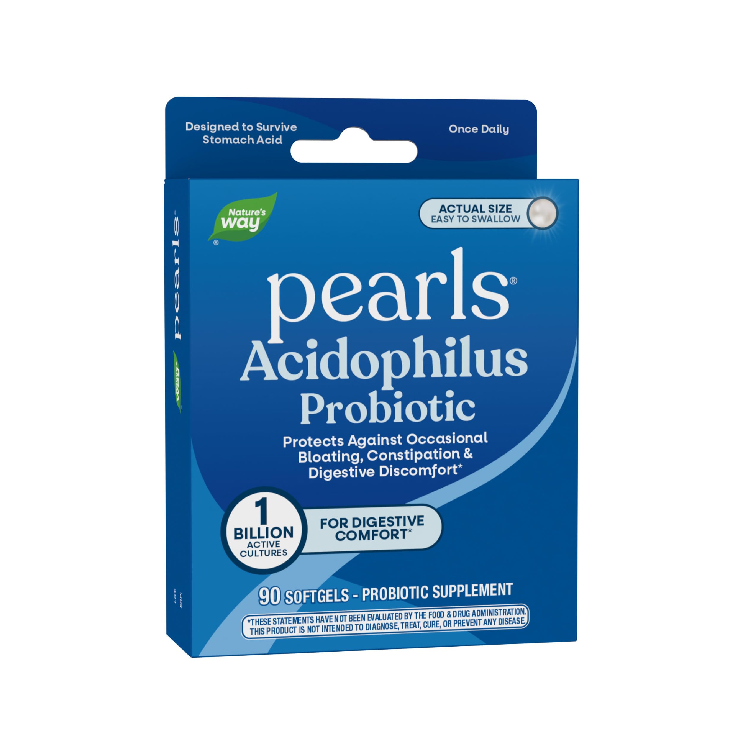 Nature's Way Probiotic Pearls Acidophilus, Digestive and Immune Health Support for Women and Men*, Protects Against Occasional Constipation and Bloating*, 90 Softgels