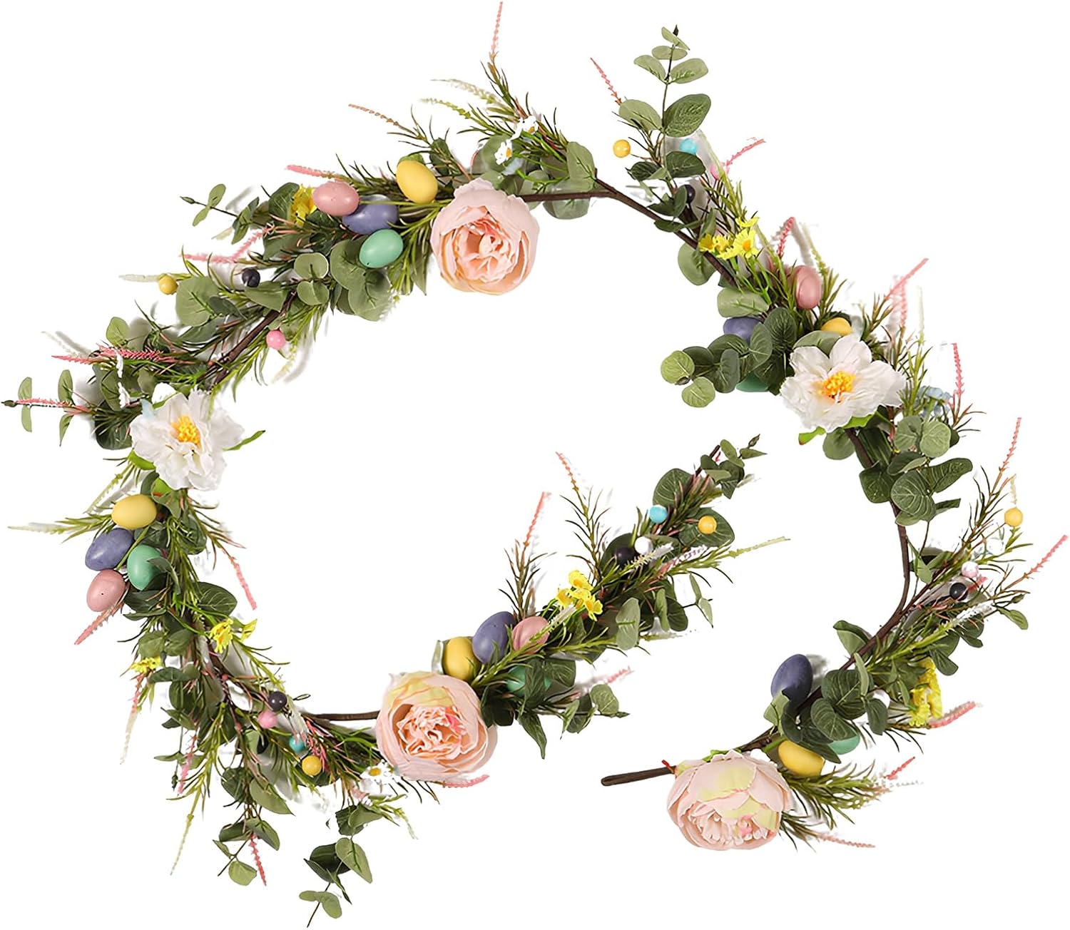 Wreath with Foam Peonies and Eggs for Spring Door Hanging Celebration Spring Party Hanging Decoration