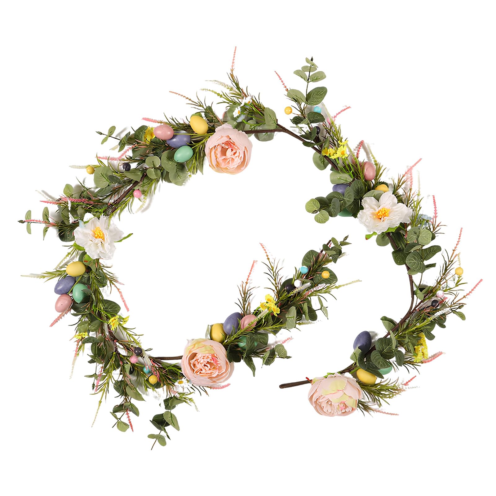 Msioytog Multicolor Bucolic Styles Simulated Peonies Wreath With Easter Eggs Flexible Celebration Entryway Decors For Holiday Party Decoration Bucolic Easter Eggs Hanging With Simulated Flowers For Farmhouse Holiday