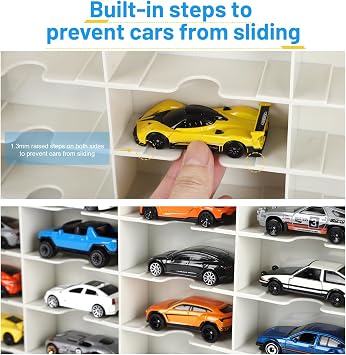 Saichotoy Storage Case Compatible with Hot Wheels - Carrying Display Case for 1/64 Scale Toy Cars, 48-Slot Double-Sided Transparent Organizer with Built-in Steps Prevent Sliding & Adjustable Dividers