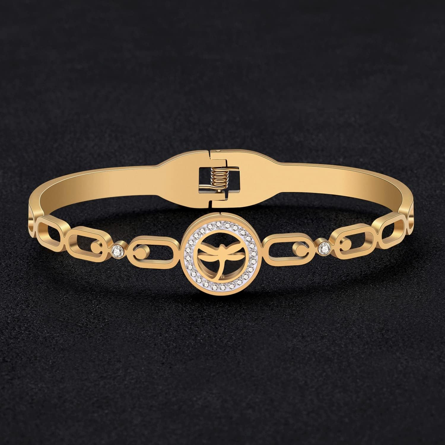 WEVENI Stainless Steel Dragonfly Gifts Cute Dragonfly Bracelet Cuff Bangle Dragonfly Decor Jewelry Charms for Women (Gold Plated) - Image 4