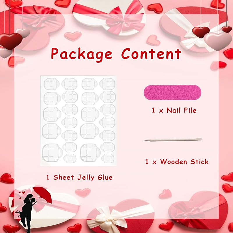 Valentines Pink Bow Press on Nails Long Almond French Tip Fake Nails with Red Kisses Lips Bow Charms Design Valentine Red Heart Glue on False Nail Valentines Kisses Artificial Stick on Nail for Women