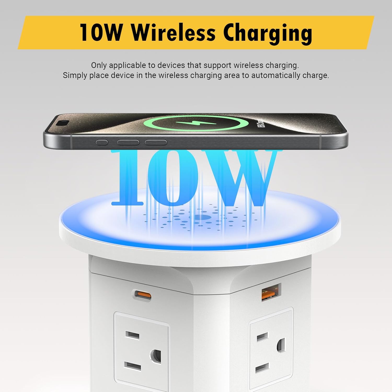 Kungfuking Pop Up Outlet for Countertop Kitchen, 65W USB C Wireless Counter Top Electrical Power Outlet, 15A/1875W Receptacle Charging Station Recessed Popup Plugs for Island Conference Table Office
