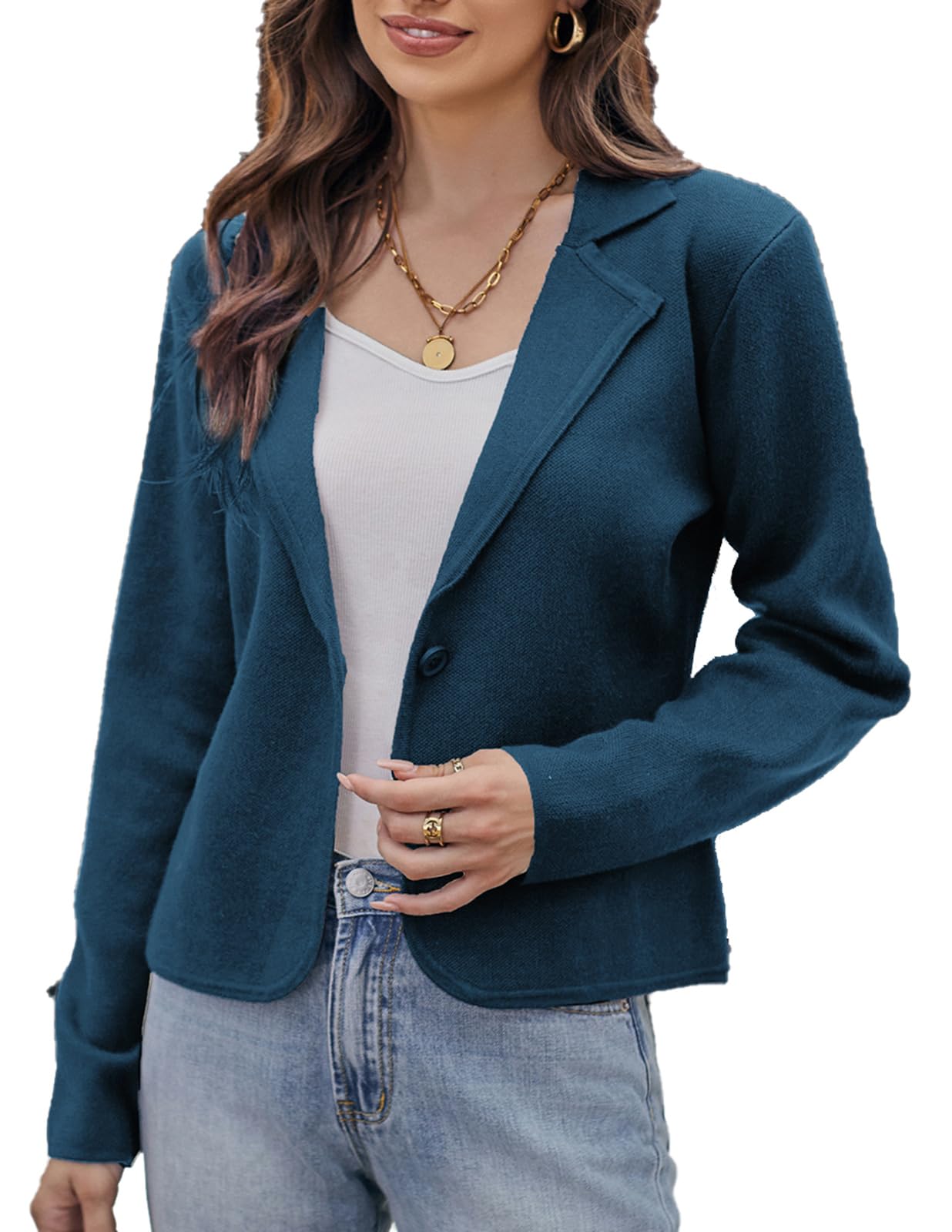 GRACE KARIN Women Sweater Blazer Casual Work Croppped Cardigan Lightweight Button Front Short Knit Blazer Jacket S-XXL
