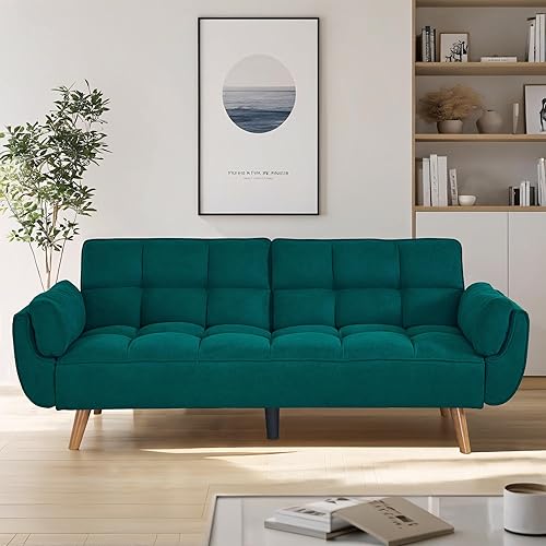 Miniatura 12 de Sofá cama futón convertible, sofá futón moderno de lino de 75 pulgadas con respaldo ajustable, sofá cama de fácil montaje, sofá reclinable tapizado