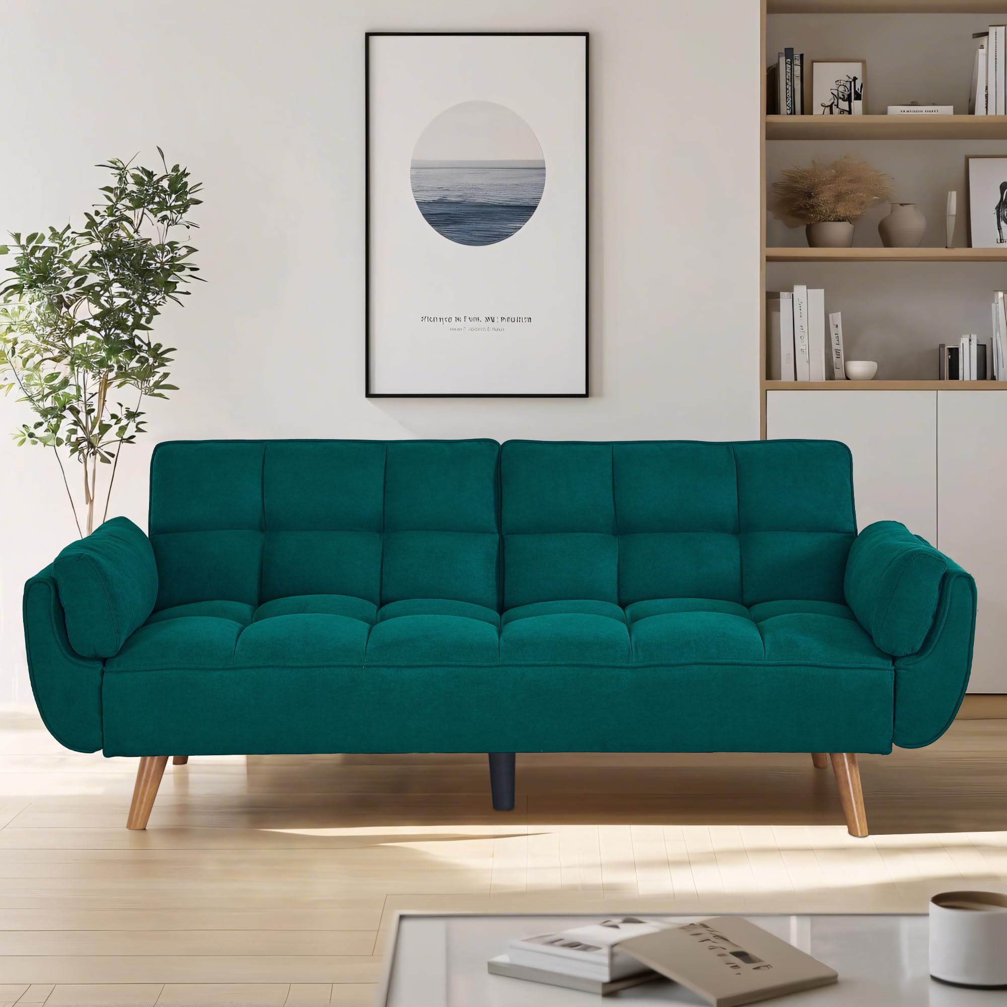 liuyouhom Convertible futon Sofa Bed, Sleeper Sofa Bed with Adjustable backrest, Small Space Small Sofa, Living Room, Bedroom (Green)