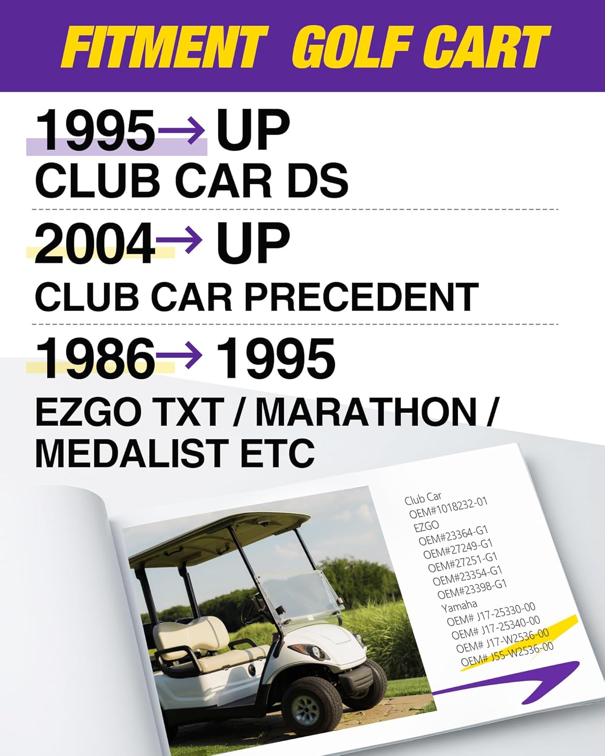 Club Car Brake Shoes Kits for DS 1995-2026& Precedent 2004-2026, Golf Cart Brake Pads fit EZGO Gas 1986-1996& Electric 1986-1995,Brake Disc and Spring Kit for Yamaha Gas&Electric Model Before 1994