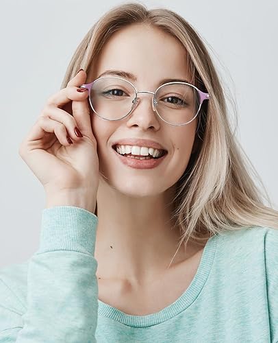 Miniatura 10 de Cyxus Lentes redondos con bloqueo de luz azul para mujer, marco de metal, filtro UV, lentes transparentes 8132