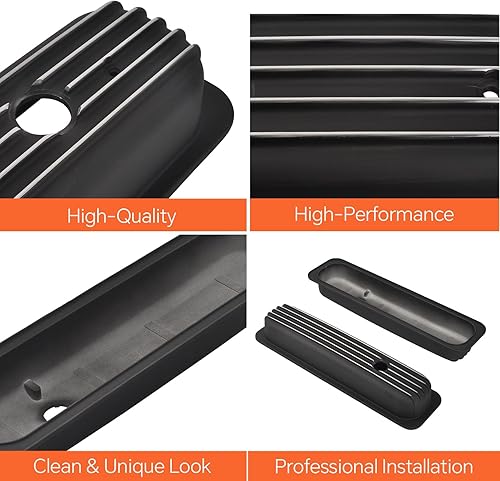 Miniatura 60 de Cubiertas de válvula de aluminio con aletas compatibles con bloque pequeño Chevy 58-86 Tall 327 350 400 - Plata pulida Plateado (sliver)