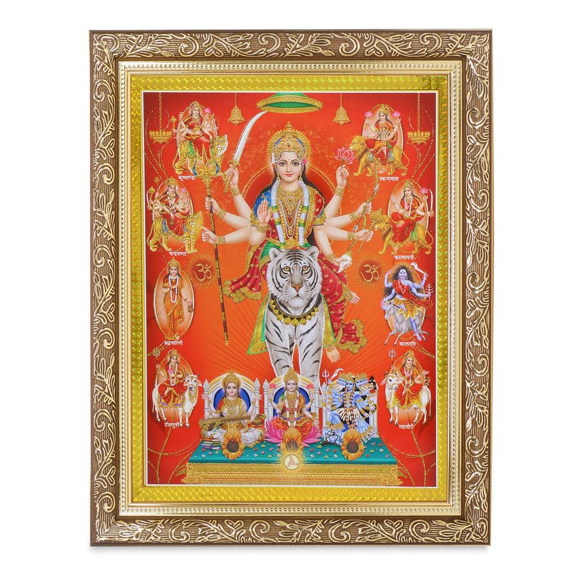 Nav Durga Zari Photo d'art grand format 35x45 cm sous cadre doré élégant