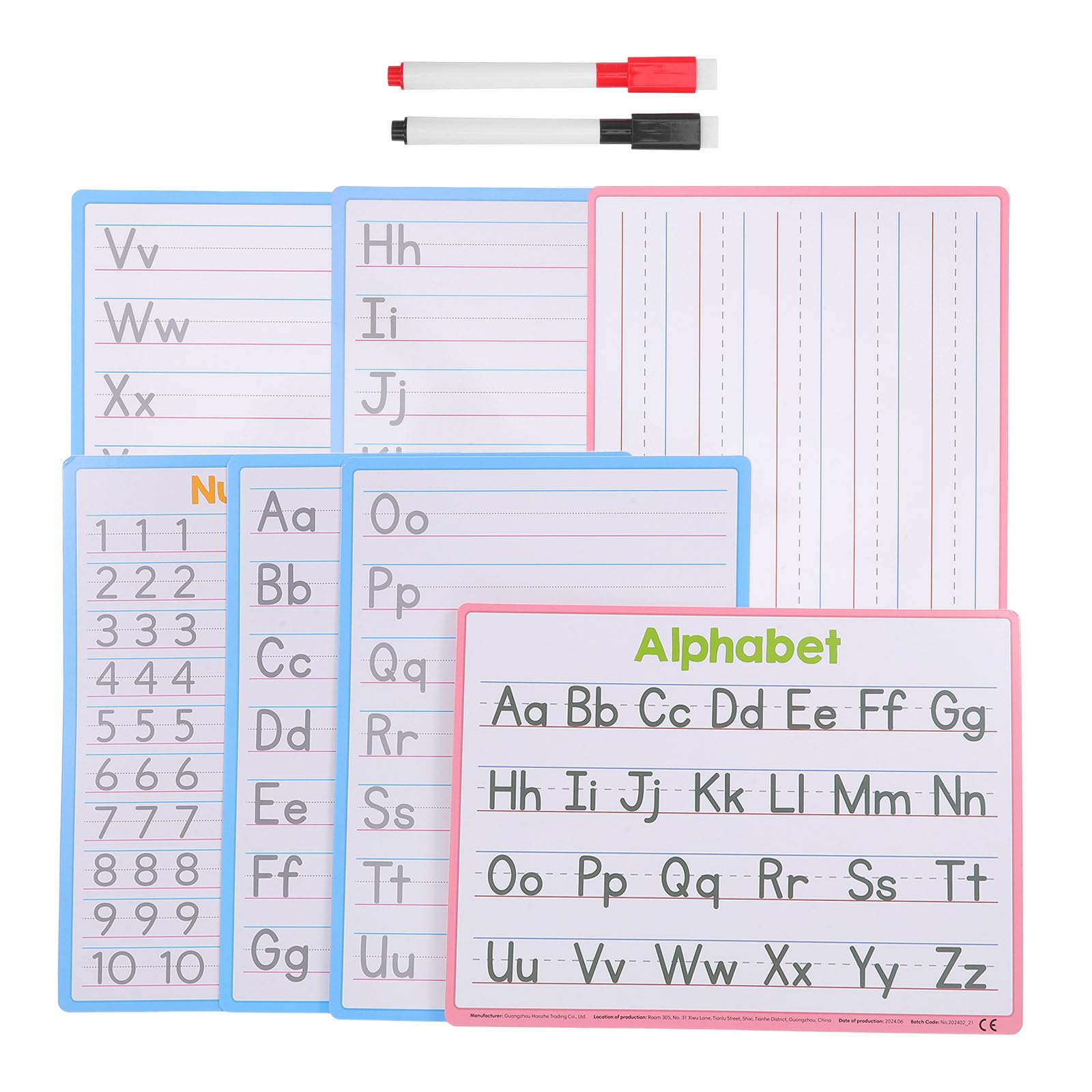 SUPVOX Lot de 4 tableaux effaçables à sec double face - Tableau d'écriture des lettres et des chiffres avec feutres - Outil d'écriture réutilisable et effaçable pour enfants d'âge