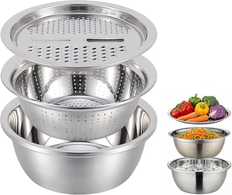 Lavabo Multifuncional de Acero Inoxidable, Lavabo Multifuncional de Acero Inoxidable con Rallador Cortador de Verduras para Cocina, Rebanador de Verduras, Rallador, Colador y Escurridor (30 cm)