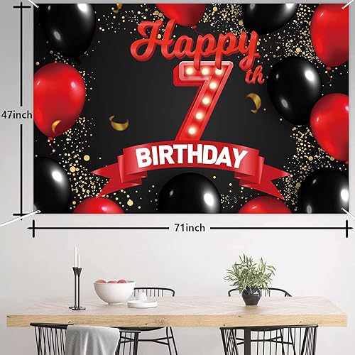 Miniatura 2 de Cartel rojo y negro de feliz cumpleaños número 7, decoración temática de globos para niñas y mujeres, princesas de 7 años, fiesta de cumpleaños,
