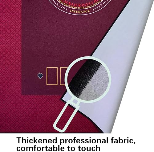 Vista 5 de BALIKEN Cuadrado 40x40 pulgadas Texas Holdem Poker Mat y Blackjack Mesa Casino Fieltro, Estera de Casino Portátil (Rojo) Rojo