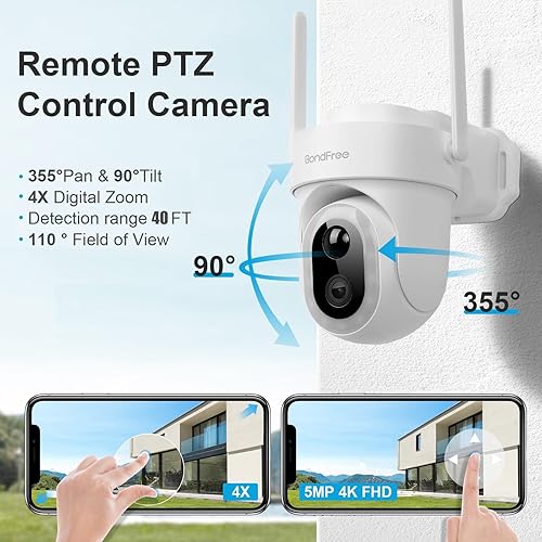 Miniatura 5 de BondFree Cámara de seguridad solar de 5MP 4K para exteriores, cámara WiFi de 360 para vigilancia del hogar con alarma de sirena de 14 focos, visión