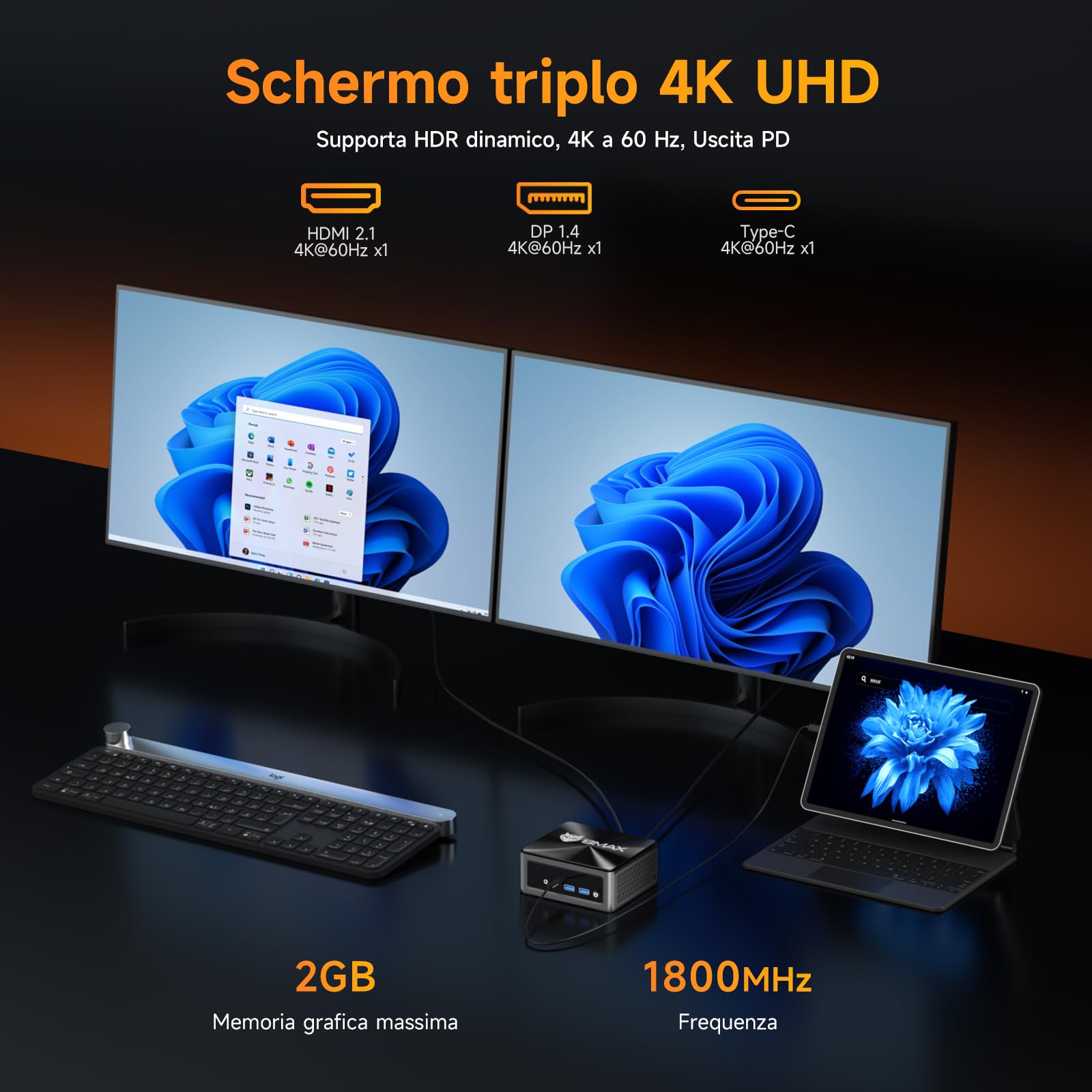 BMAX B7Apro Mini PC AMD Ryzen 5 7430U(6C/12T,Fino a 4.3 GHz), Mini Desktop Computer, 16GB DDR4 RAM 512GB NVMe SSD, Win 11 Pro, 4K@60Hz Triplo Display/WiFi 6/BT5.2 Micro Gaming PC, Per Ufficio, Studio
